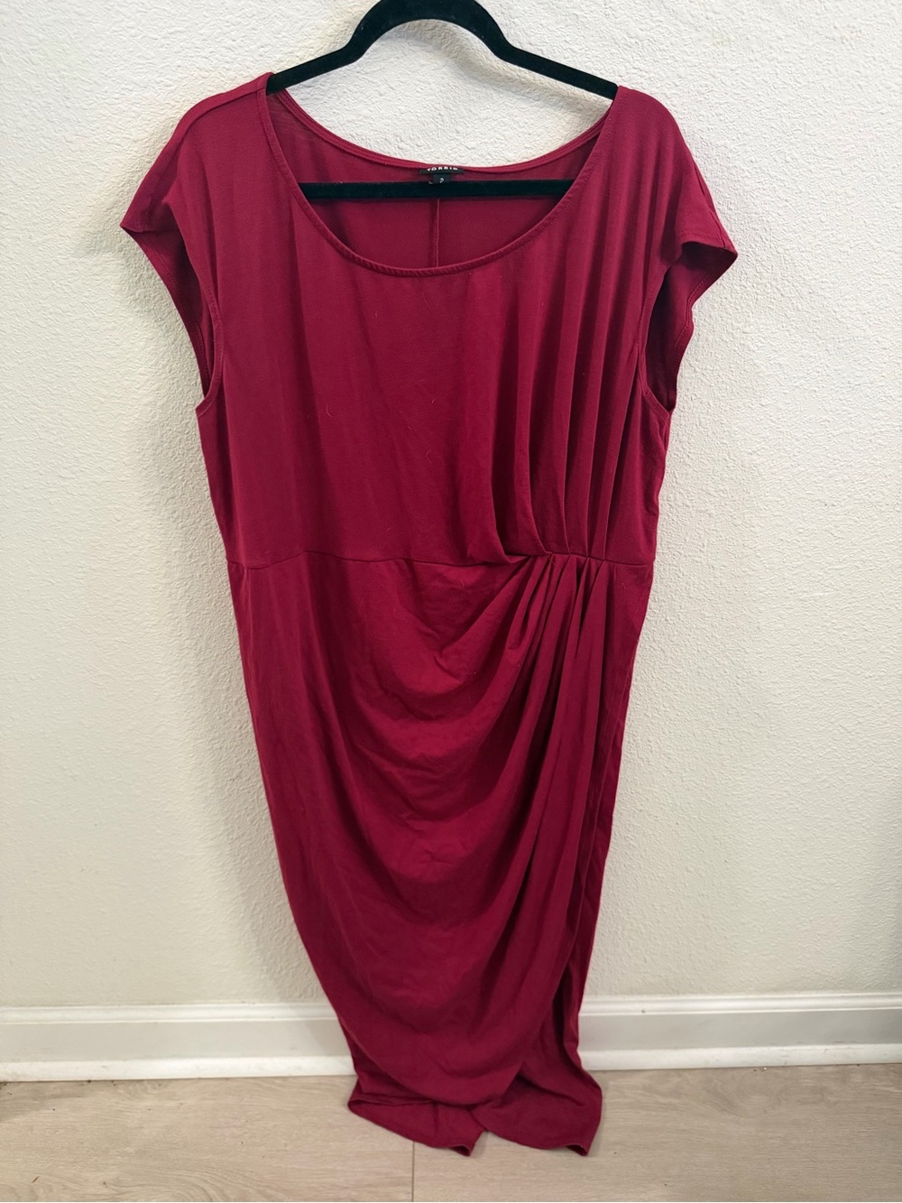 torrid Wine-Red Draped Scoop Neck Midi Dress